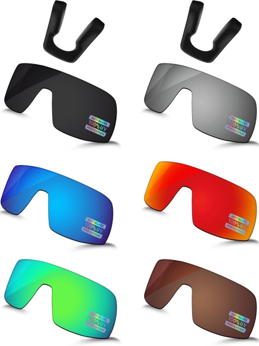 6-Piece POLARIZED Replacement Lenses & Nosepads for Sunglasses - Black, Mirror
